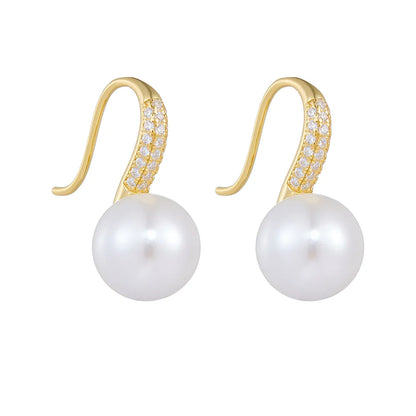 1 Pair Ig Style Sweet Solid Color Plating Inlay Sterling Silver Pearl Zircon 14k Gold Plated Rhodium Plated Ear Hook