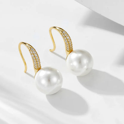 1 Pair Ig Style Sweet Solid Color Plating Inlay Sterling Silver Pearl Zircon 14k Gold Plated Rhodium Plated Ear Hook