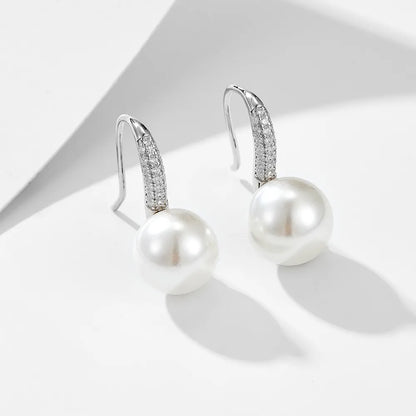 1 Pair Ig Style Sweet Solid Color Plating Inlay Sterling Silver Pearl Zircon 14k Gold Plated Rhodium Plated Ear Hook