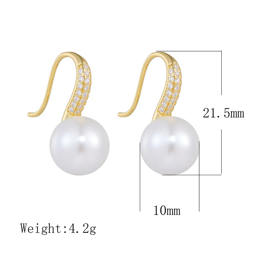 1 Pair Ig Style Sweet Solid Color Plating Inlay Sterling Silver Pearl Zircon 14k Gold Plated Rhodium Plated Ear Hook