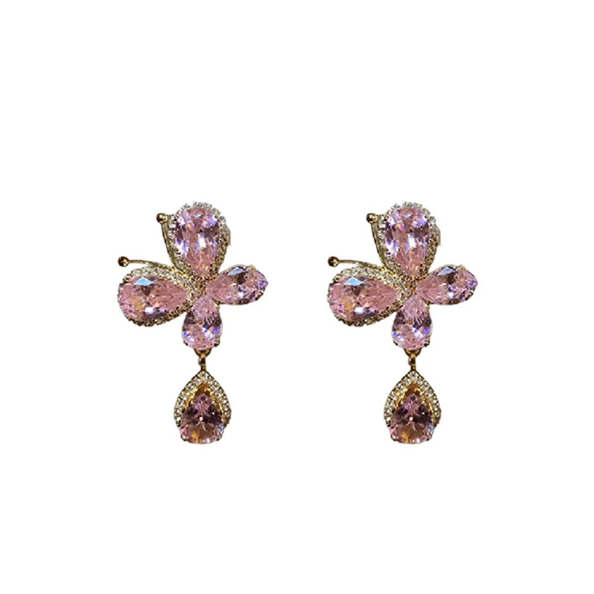 1 Pair IG Style Sweet Water Droplets Butterfly Inlay Copper Rhinestones Zircon Drop Earrings