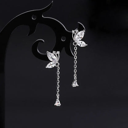 1 Pair Ig Style Sweet Water Droplets Butterfly Plating Chain Inlay Copper Zircon Drop Earrings