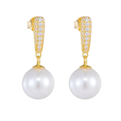 1 Pair Ig Style Sweet Water Droplets Solid Color Plating Inlay Sterling Silver Pearl Zircon 14k Gold Plated Rhodium Plated Drop Earrings