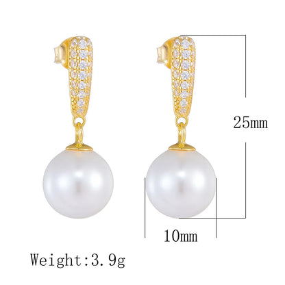 1 Pair Ig Style Sweet Water Droplets Solid Color Plating Inlay Sterling Silver Pearl Zircon 14k Gold Plated Rhodium Plated Drop Earrings