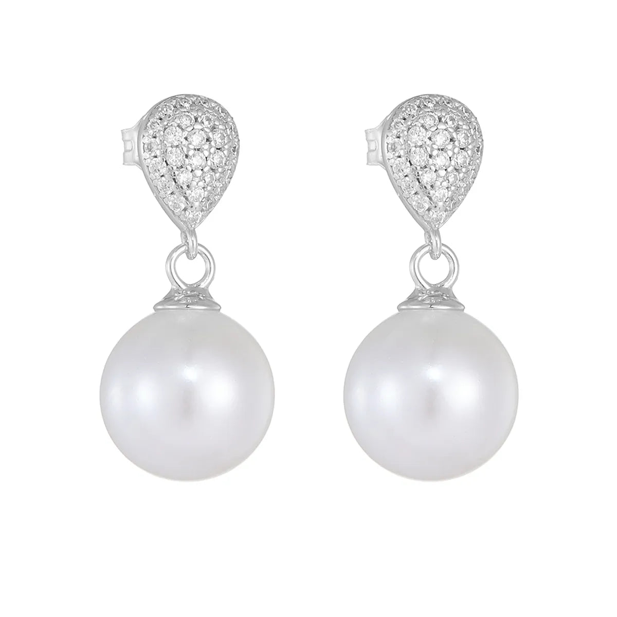 1 Pair Ig Style Sweet Water Droplets Solid Color Plating Inlay Sterling Silver Pearl Zircon 14k Gold Plated Rhodium Plated Drop Earrings