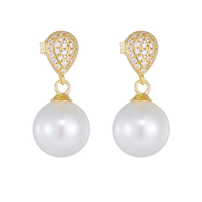 1 Pair Ig Style Sweet Water Droplets Solid Color Plating Inlay Sterling Silver Pearl Zircon 14k Gold Plated Rhodium Plated Drop Earrings