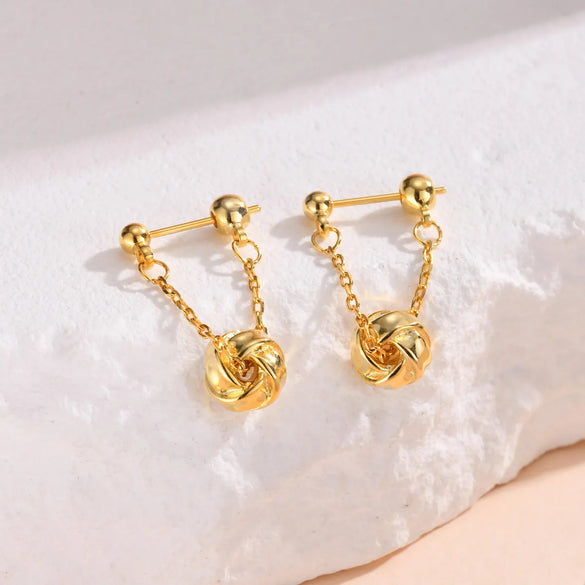 1 Pair IG Style Tassel Knot Copper 18K Gold Plated Drop Earrings