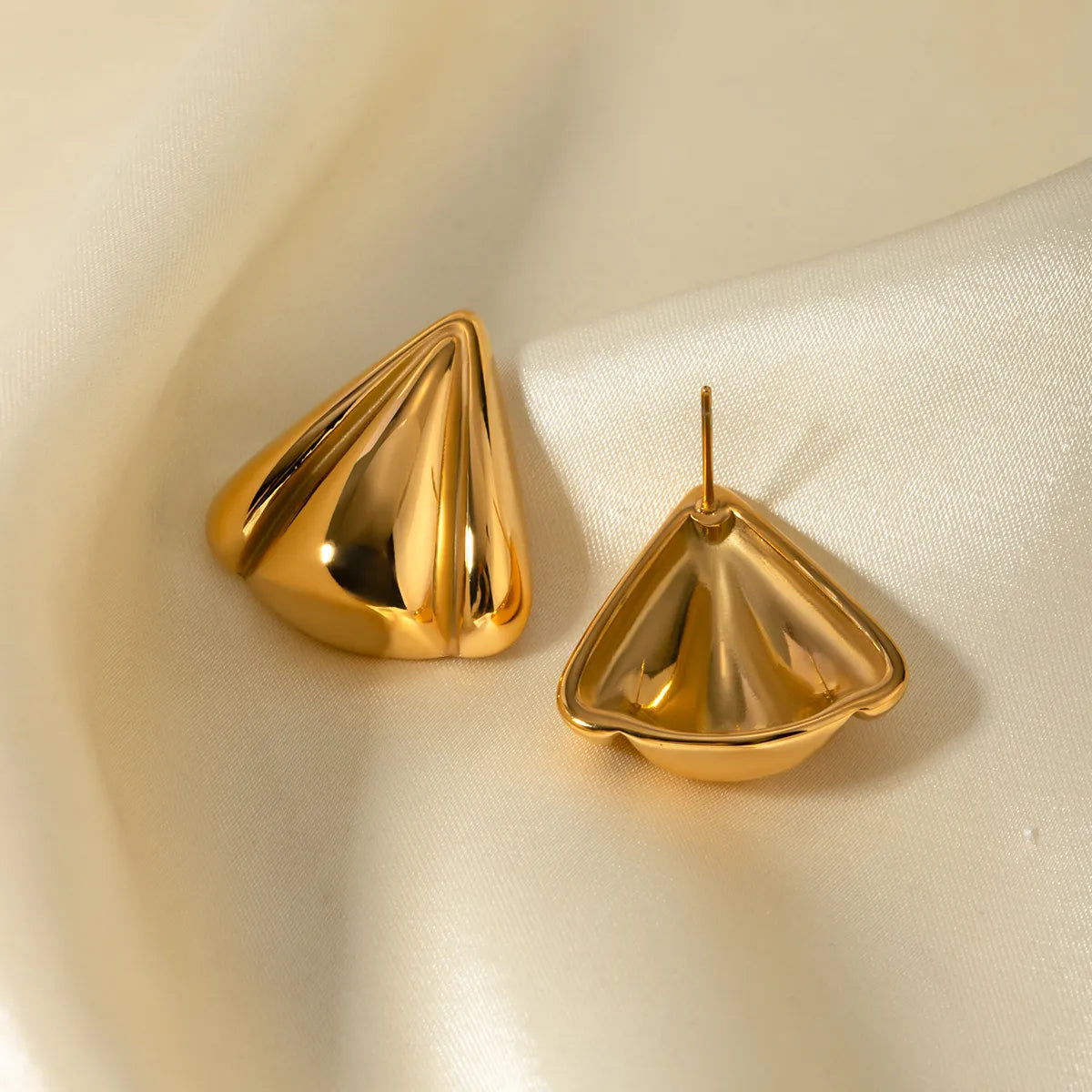 1 Pair IG Style Triangle Polishing Stainless Steel 18K Gold Plated Ear Studs