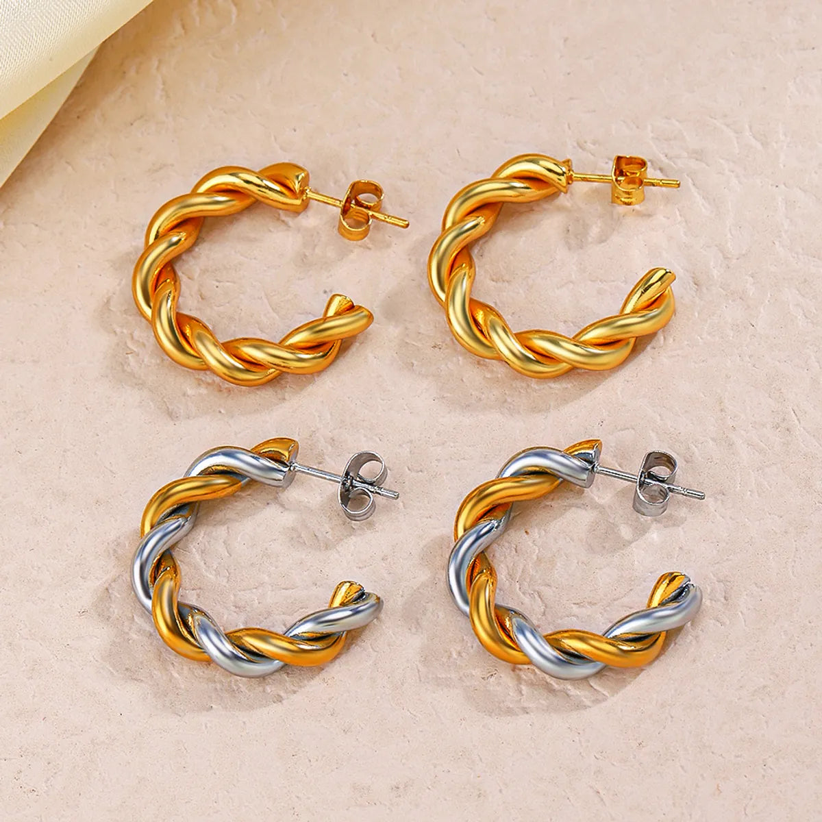 1 Pair Ig Style Twist Plating Stainless Steel 18k Gold Plated Earrings