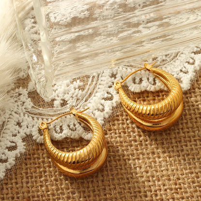 1 Pair IG Style U Shape Patchwork Plating Titanium Steel 18K Gold Plated Hoop Earrings