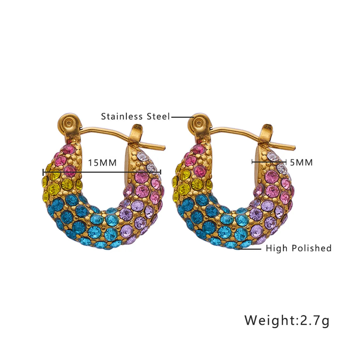 1 Pair Ig Style U Shape Plating Inlay Titanium Steel Zircon Earrings