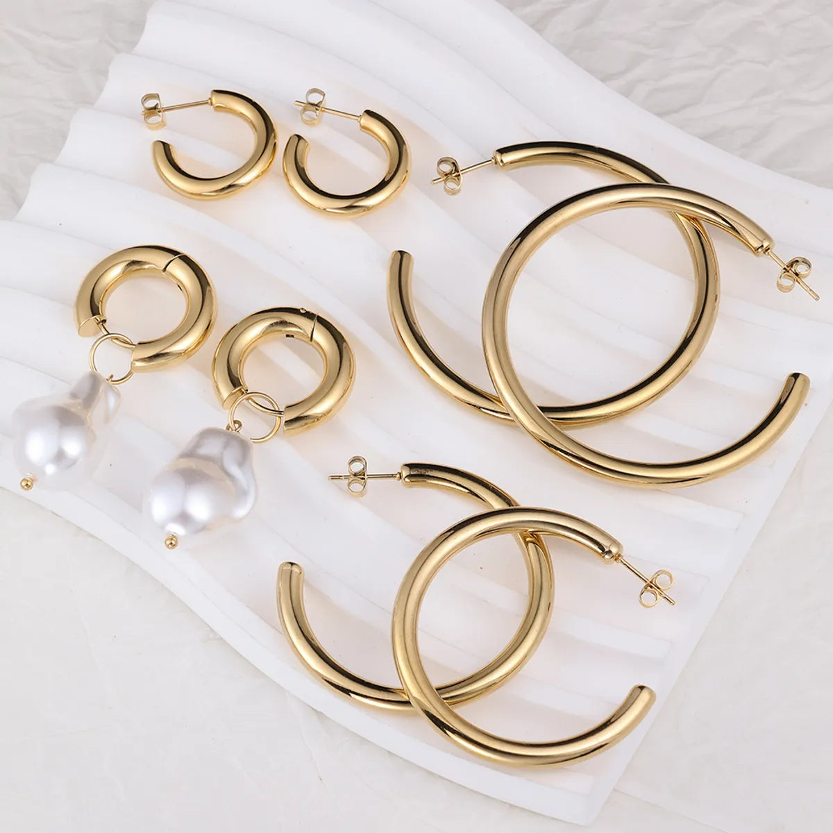 1 Pair IG Style U Shape Plating Stainless Steel Hoop Earrings Ear Studs