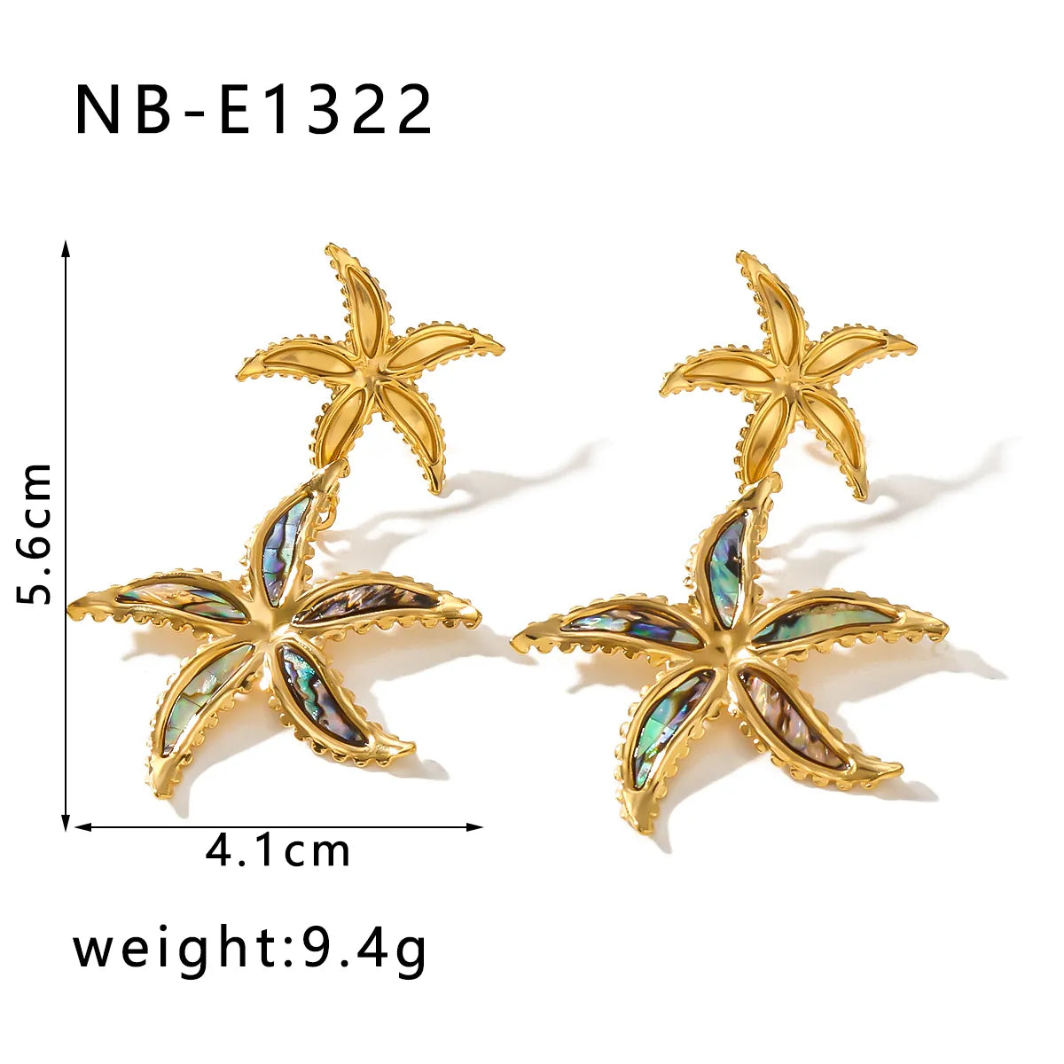 1 Pair IG Style Vacation Beach Starfish Inlay 304 Stainless Steel Shell 18K Gold Plated Drop Earrings