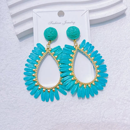 1 Pair IG Style Vacation Bohemian Water Droplets Alloy Raffia Drop Earrings