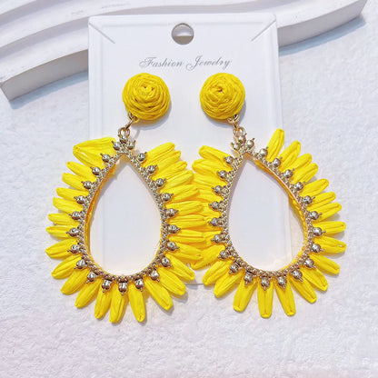 1 Pair IG Style Vacation Bohemian Water Droplets Alloy Raffia Drop Earrings