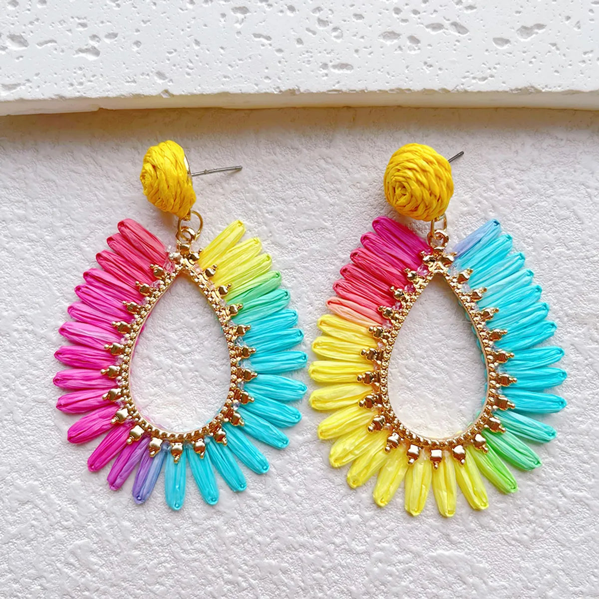 1 Pair IG Style Vacation Bohemian Water Droplets Alloy Raffia Drop Earrings