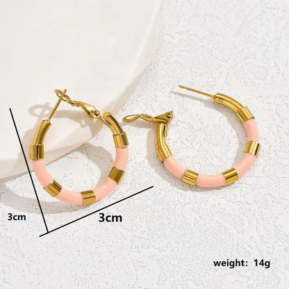 1 Pair IG Style Vacation Commute Solid Color Plating 201 Stainless Steel 18K Gold Plated Hoop Earrings