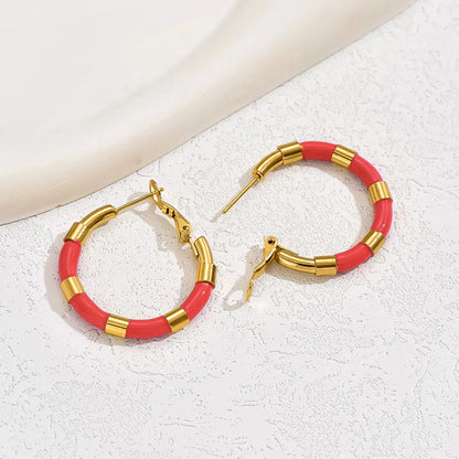 1 Pair IG Style Vacation Commute Solid Color Plating 201 Stainless Steel 18K Gold Plated Hoop Earrings