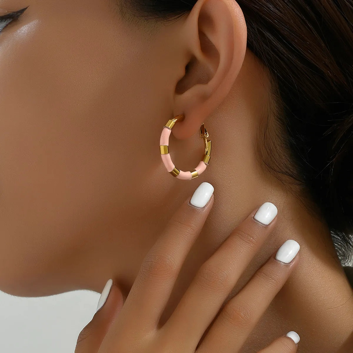 1 Pair IG Style Vacation Commute Solid Color Plating 201 Stainless Steel 18K Gold Plated Hoop Earrings