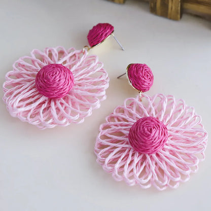 1 Pair Ig Style Vacation Flower Handmade Raffia Drop Earrings