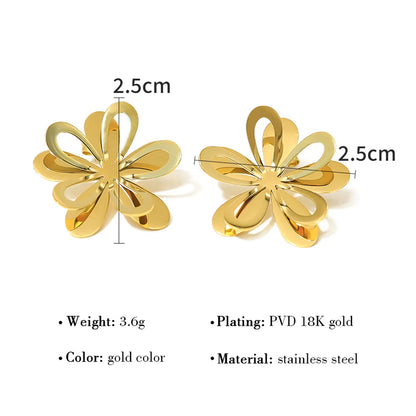 1 Pair Ig Style Vacation French Style Flower Petal Plating Stainless Steel Titanium Steel 18k Gold Plated Ear Studs