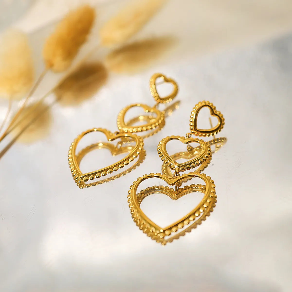 1 Pair Ig Style Vacation French Style Heart Shape Plating Hollow Out Stainless Steel Titanium Steel 18k Gold Plated Drop Earrings