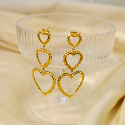 1 Pair Ig Style Vacation French Style Heart Shape Plating Hollow Out Stainless Steel Titanium Steel 18k Gold Plated Drop Earrings