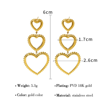 1 Pair Ig Style Vacation French Style Heart Shape Plating Hollow Out Stainless Steel Titanium Steel 18k Gold Plated Drop Earrings