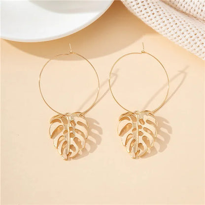 1 Pair IG Style Vacation Simple Style Geometric Leaves Hollow Out Alloy Iron Drop Earrings