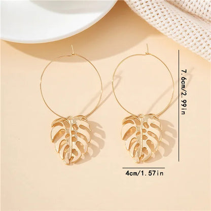 1 Pair IG Style Vacation Simple Style Geometric Leaves Hollow Out Alloy Iron Drop Earrings