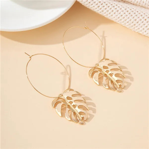 1 Pair IG Style Vacation Simple Style Geometric Leaves Hollow Out Alloy Iron Drop Earrings