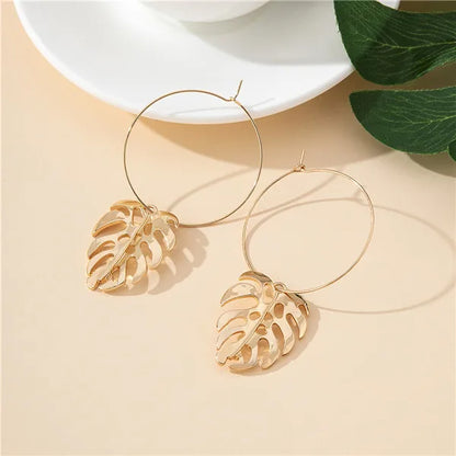 1 Pair IG Style Vacation Simple Style Geometric Leaves Hollow Out Alloy Iron Drop Earrings