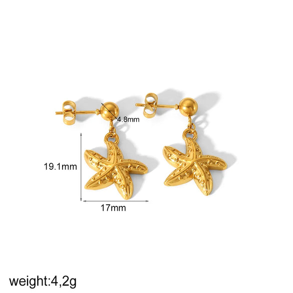 1 Pair IG Style Vacation Tropical Starfish Shell Polishing 304 Stainless Steel 18K Gold Plated Drop Earrings
