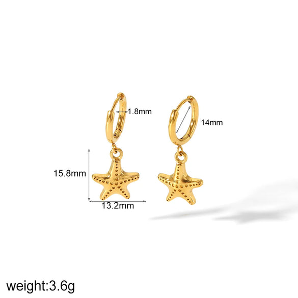 1 Pair IG Style Vacation Tropical Starfish Shell Polishing 304 Stainless Steel 18K Gold Plated Drop Earrings