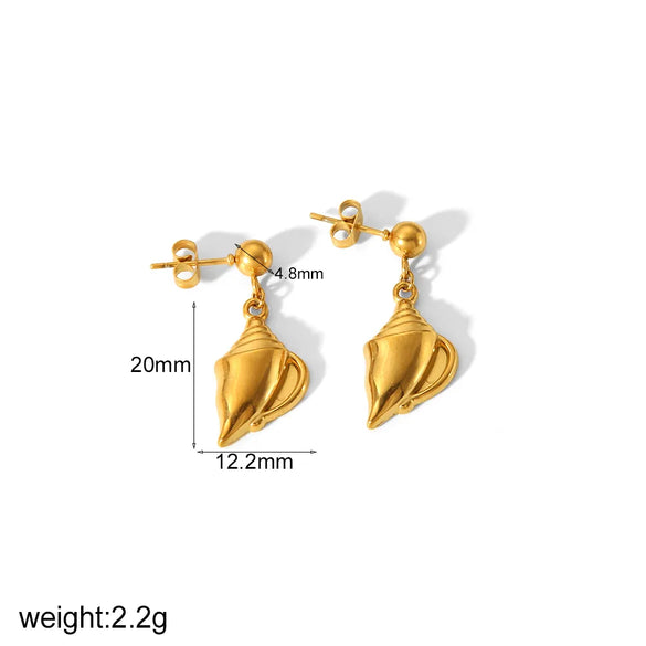 1 Pair IG Style Vacation Tropical Starfish Shell Polishing 304 Stainless Steel 18K Gold Plated Drop Earrings
