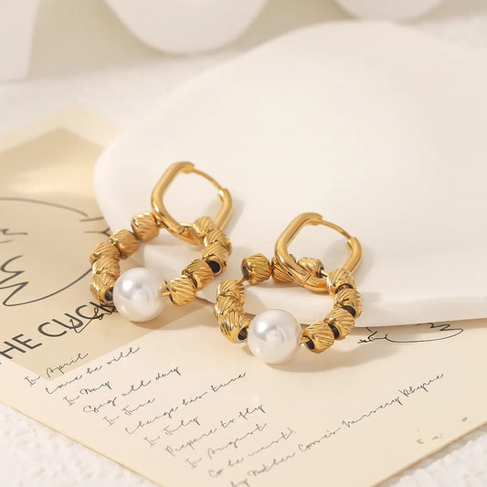 1 Pair Ig Style Vintage Style Classic Style Circle Round Plating Stainless Steel Imitation Pearl 18k Gold Plated Earrings