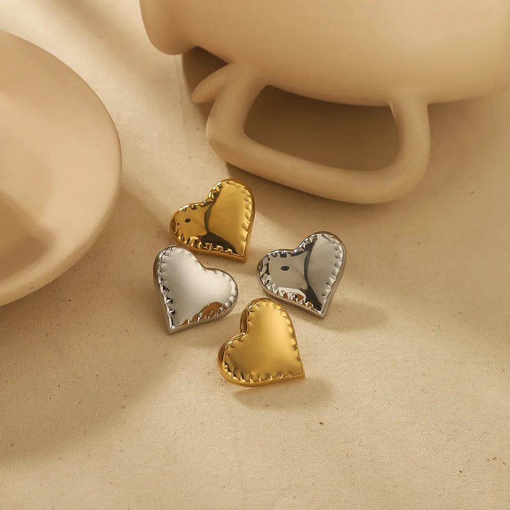 1 Pair IG Style Vintage Style French Style Heart Shape Polishing Plating 304 Stainless Steel 18K Gold Plated Ear Studs