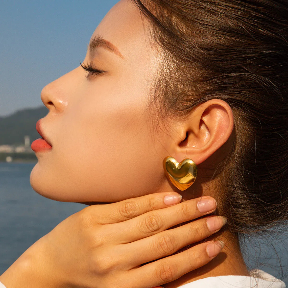 1 Pair Ig Style Vintage Style Heart Shape Plating Stainless Steel 18k Gold Plated Ear Studs