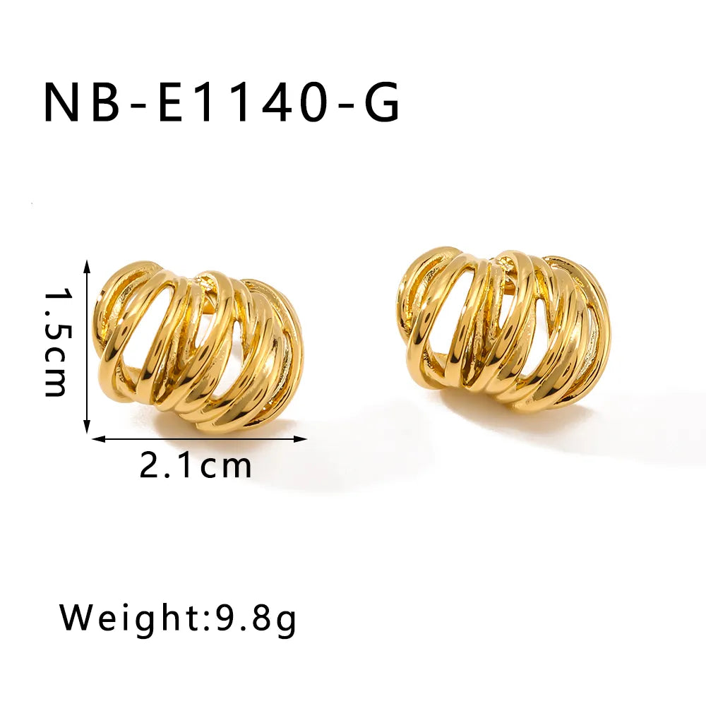 1 Pair IG Style Vintage Style Simple Style Lines Three-Dimensional Hollow Out 304 Stainless Steel 18K Gold Plated Ear Studs