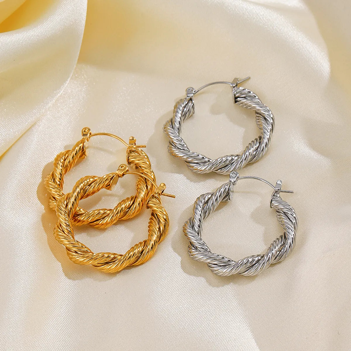 1 Pair Ig Style Vintage Style Twist Plating Stainless Steel 18k Gold Plated Hoop Earrings