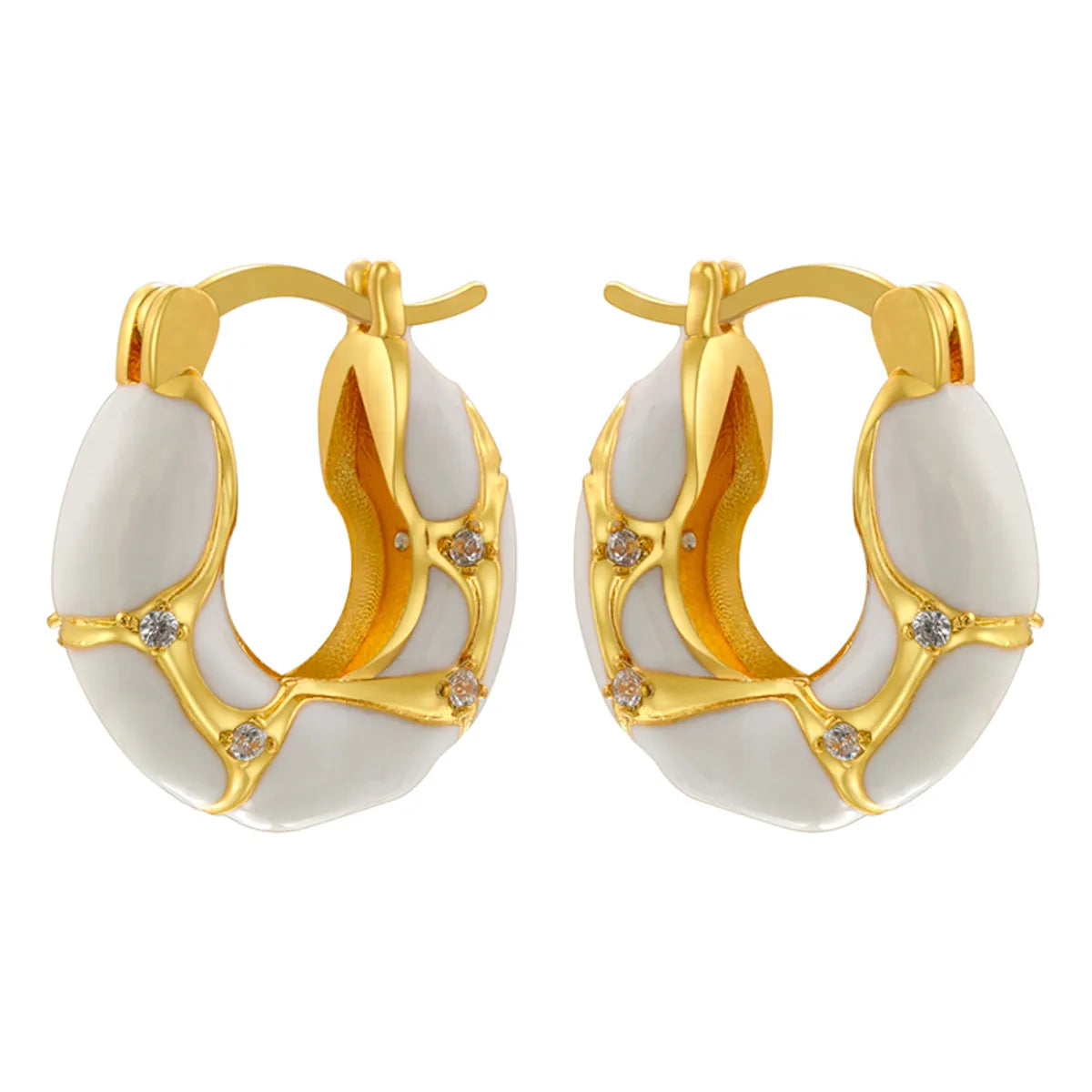 1 Pair IG Style Vintage Style U Shape Enamel Plating Inlay Copper Zircon 18K Gold Plated Earrings