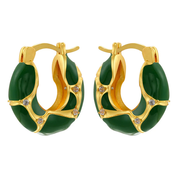 1 Pair IG Style Vintage Style U Shape Enamel Plating Inlay Copper Zircon 18K Gold Plated Earrings