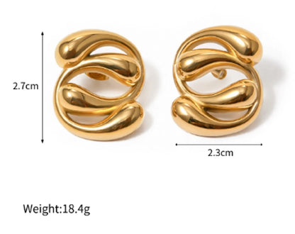 1 Pair IG Style Water Droplets 304 Stainless Steel 18K Gold Plated Ear Studs