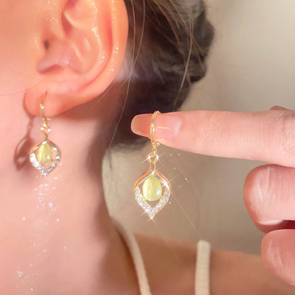 1 Pair Ig Style Water Droplets Plating Hollow Out Inlay Alloy Rhinestones Opal Drop Earrings