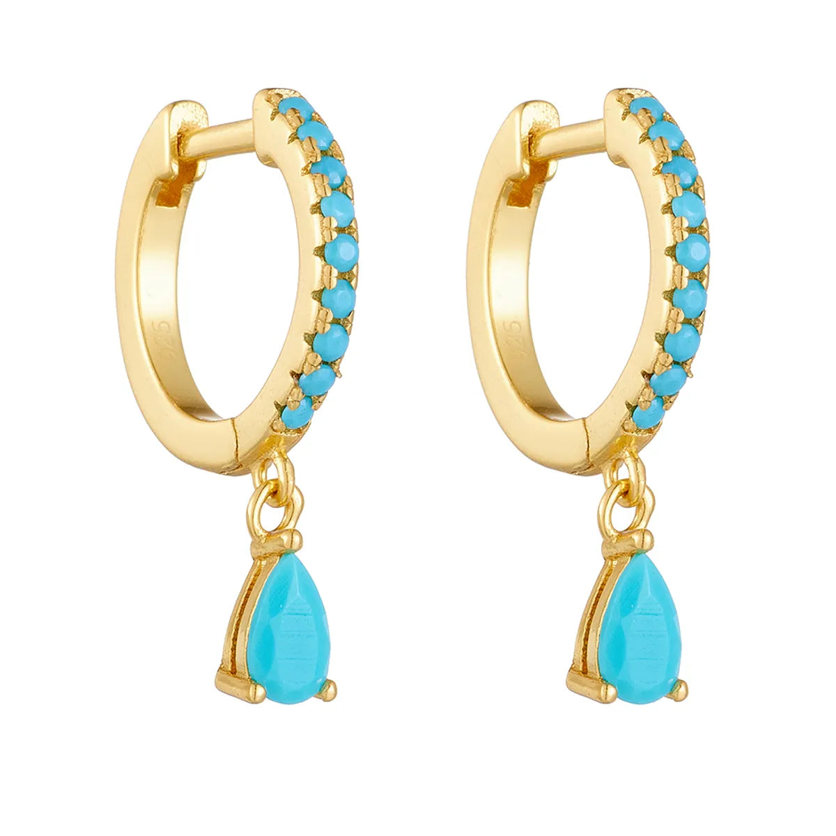 1 Pair Ig Style Water Droplets Plating Inlay Sterling Silver Turquoise 14k Gold Plated Rhodium Plated Drop Earrings