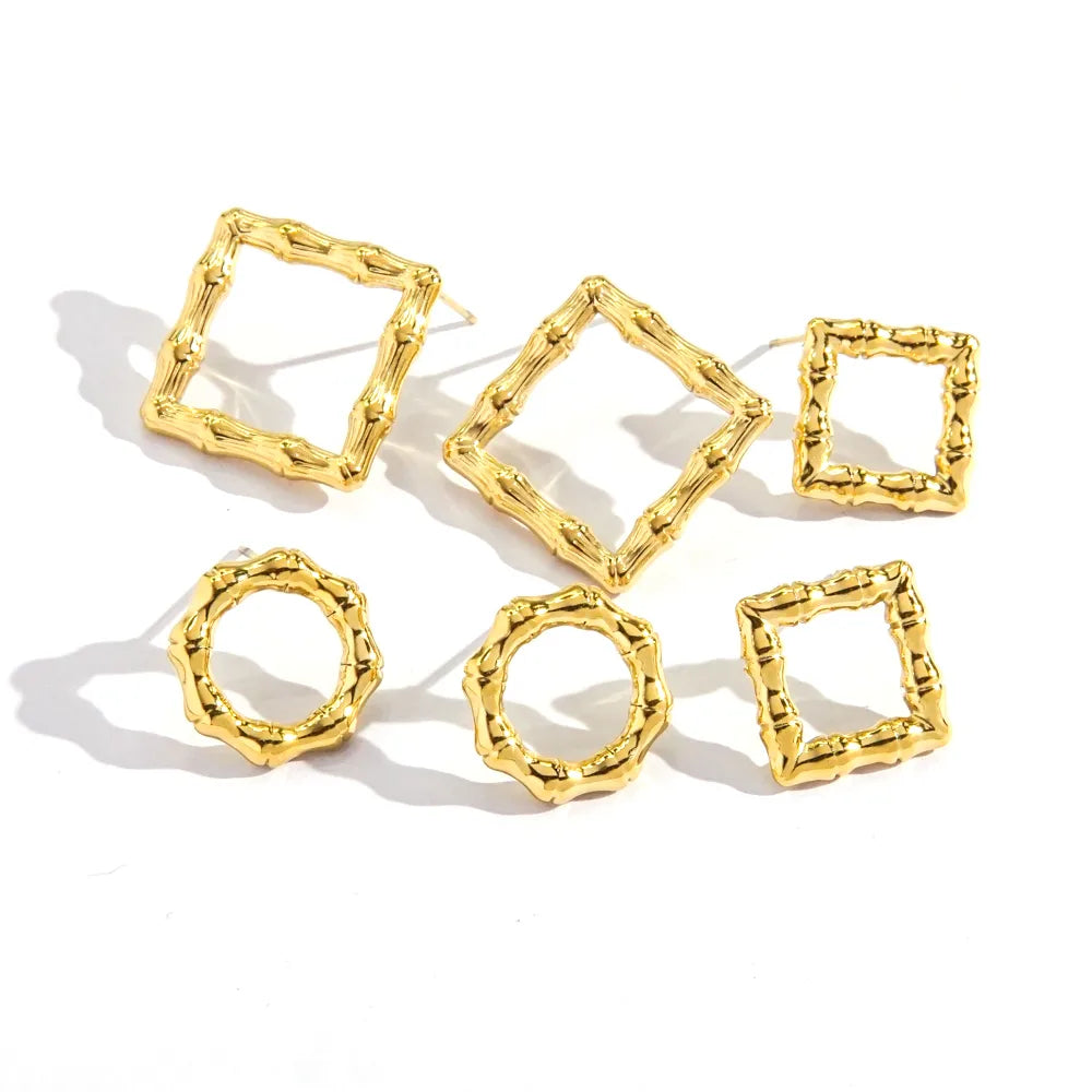 1 Pair IG Style Y2K Classic Style Round Square Hollow Out 304 Stainless Steel 14K Gold Plated Ear Studs