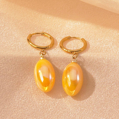 1 Pair IG Style Y2K Fairy Style Geometric Oval Plating Inlay 304 Stainless Steel Plastic 18K Gold Plated Drop Earrings