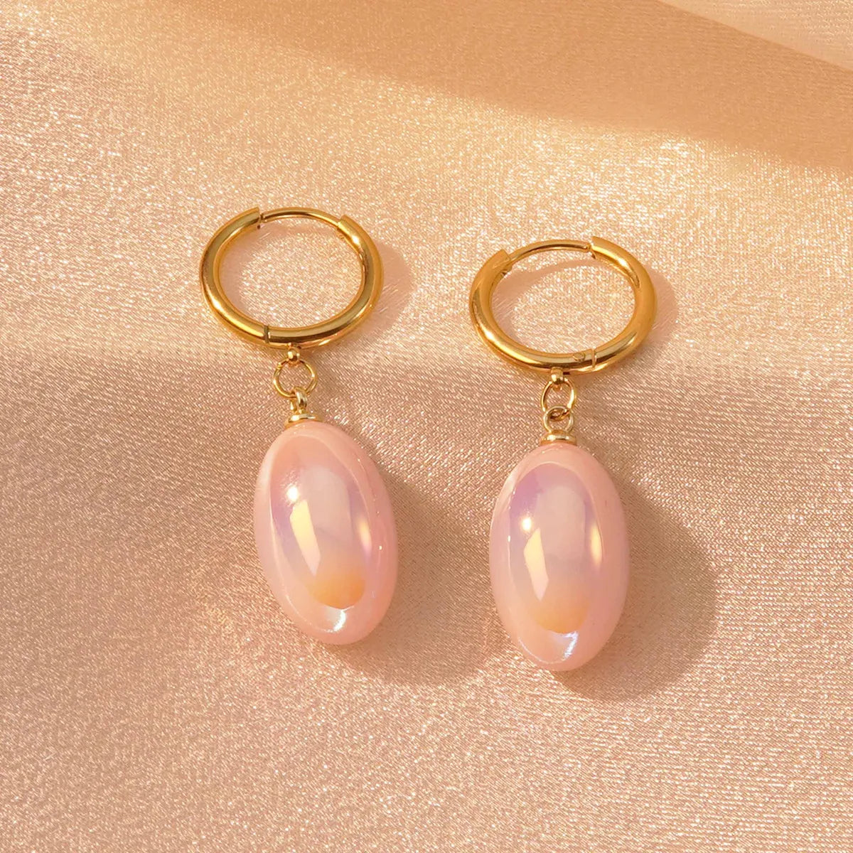 1 Pair IG Style Y2K Fairy Style Geometric Oval Plating Inlay 304 Stainless Steel Plastic 18K Gold Plated Drop Earrings