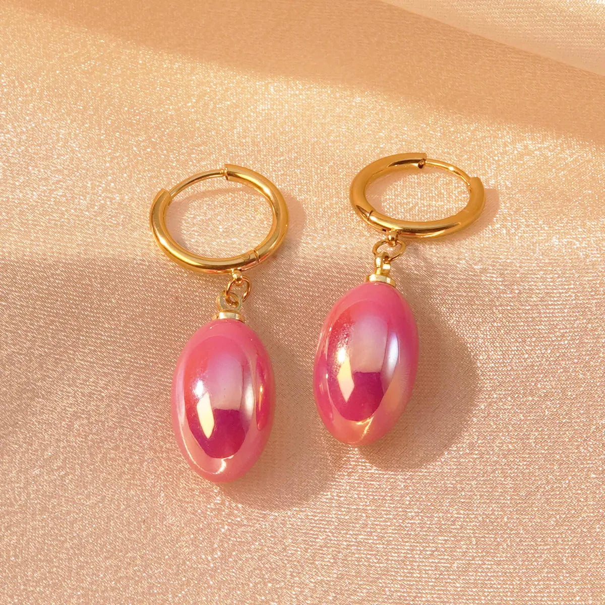 1 Pair IG Style Y2K Fairy Style Geometric Oval Plating Inlay 304 Stainless Steel Plastic 18K Gold Plated Drop Earrings