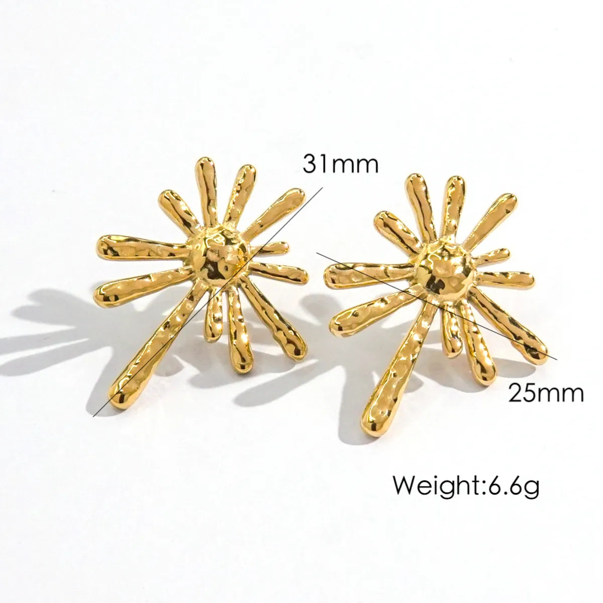 1 Pair IG Style Y2K Modern Style Sun Radial Asymmetrical 304 Stainless Steel 14K Gold Plated Ear Studs